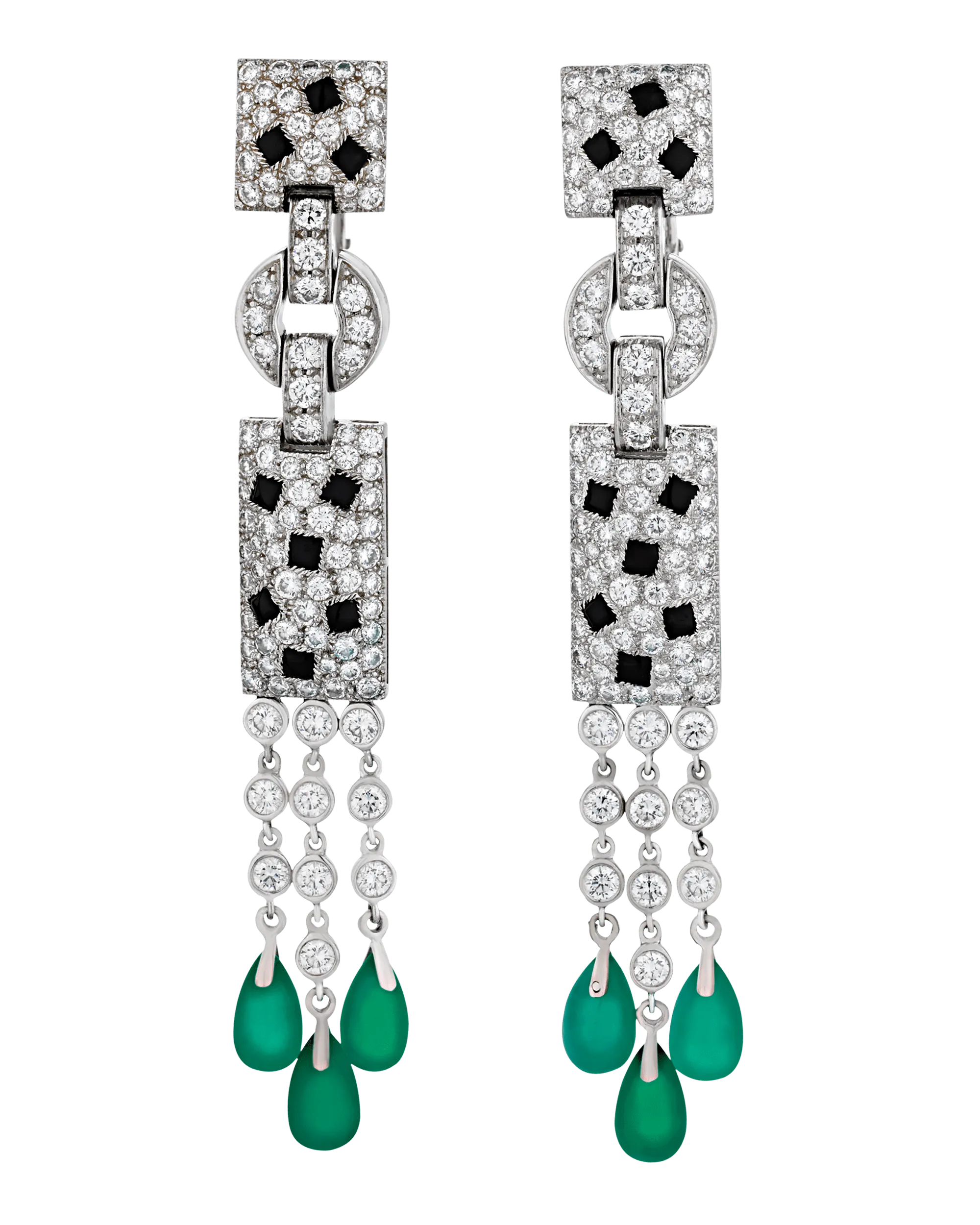 Cartier Panthère Diamond, Onyx and Emerald Drop Earrings