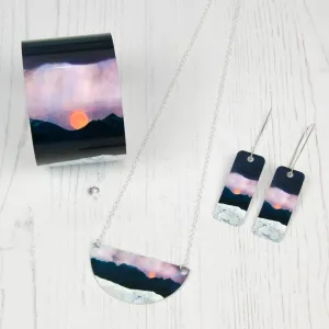 Cath Waters Strawberry Moonrise over the Cuillins Skye Aluminium and Silver Small Necklace