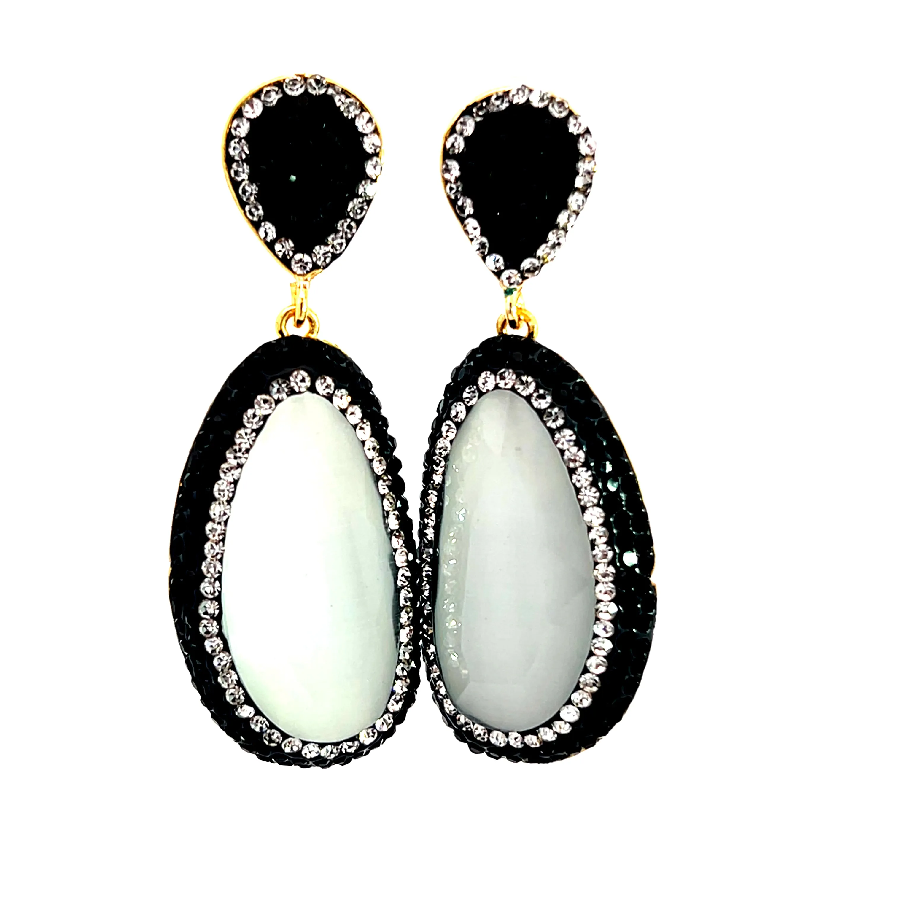 Cats Eye Gemstone Crystal Statement Earrings