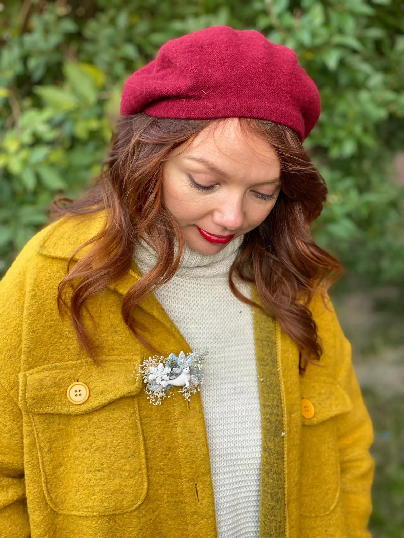 Christmas brooch with white seal Flower brooch for coat Winter brooch Handmade brooch Xmas gift Original and unique brooch Wedding Magaela