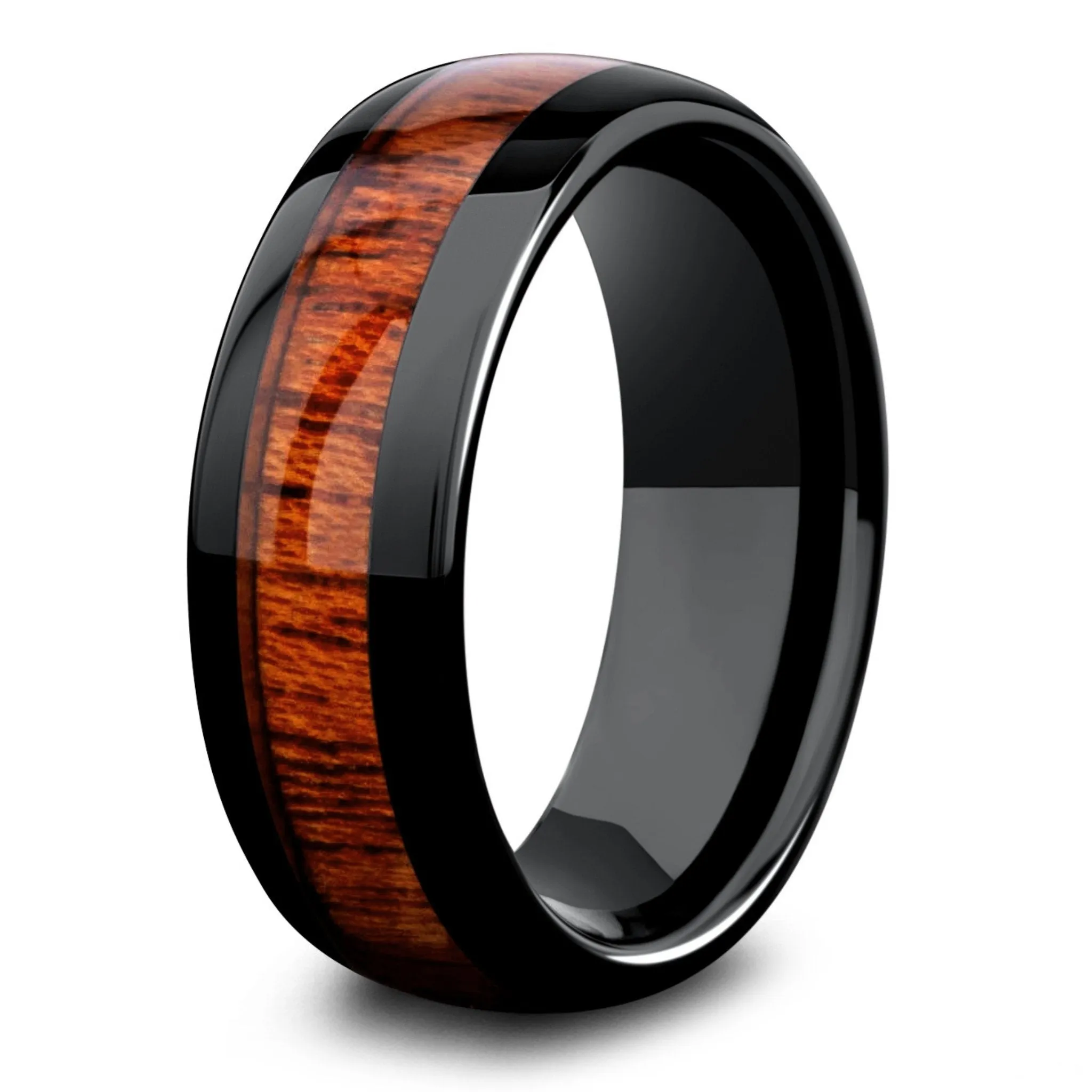 Classic Black - Polished Zirconium Wooden Ring (8mm Width)