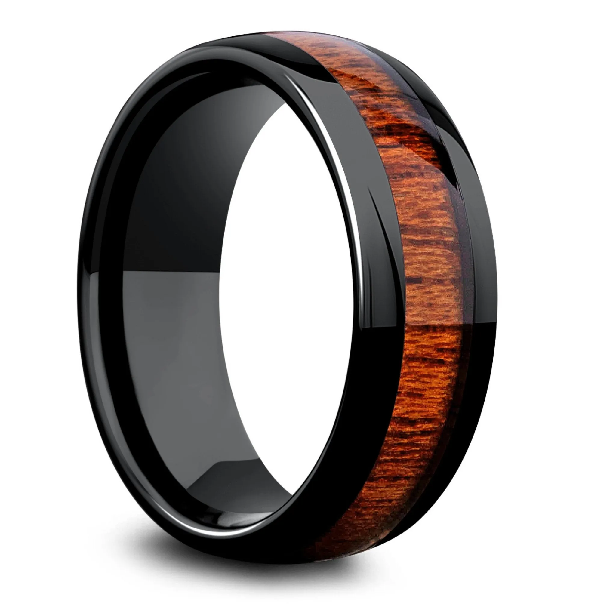 Classic Black - Polished Zirconium Wooden Ring (8mm Width)