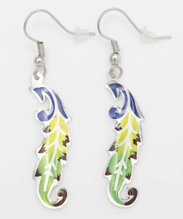 Cloisonne Inspired Leaf Earrings