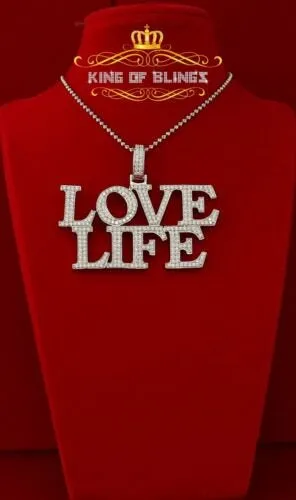 Create your Custom Design like LOVE LIFE in White 2.50 inch  925 Sterling Charming Pendant with  Cubic Zirconia Custom