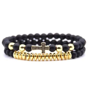 Cross Bead Bracelet <br> Gold Cross (2pcs)