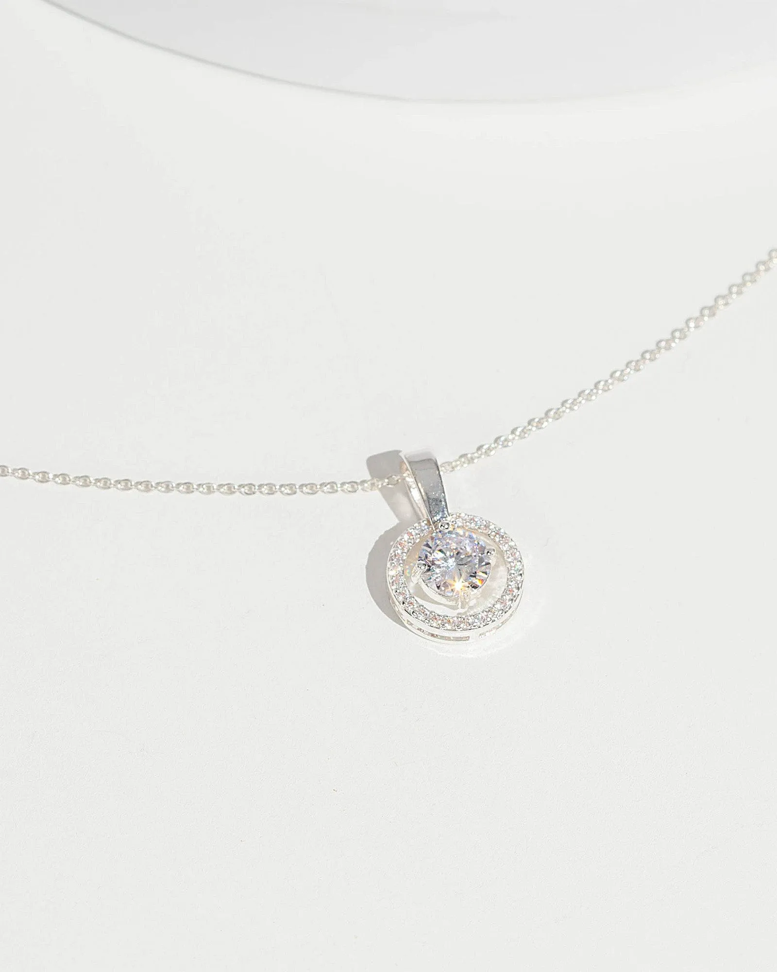 Crystal Cubic Zirconia Crystal Halo Necklace