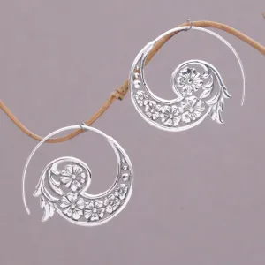 Dazzling Flourish Silver Floral Spiral Earrings