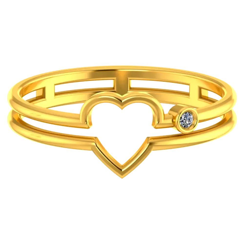 Double-banded 22k Gold Ring With A Heart And A American Diamond Stud