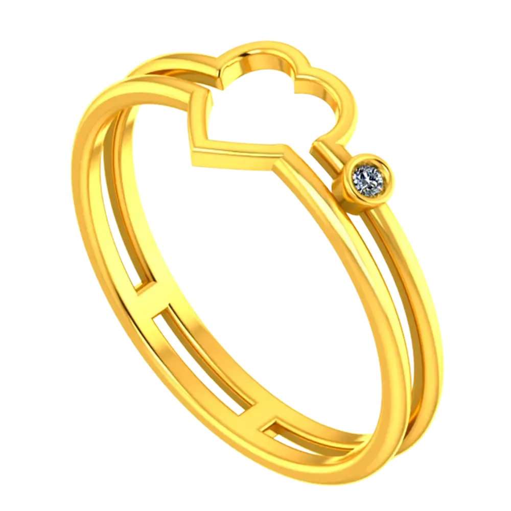 Double-banded 22k Gold Ring With A Heart And A American Diamond Stud