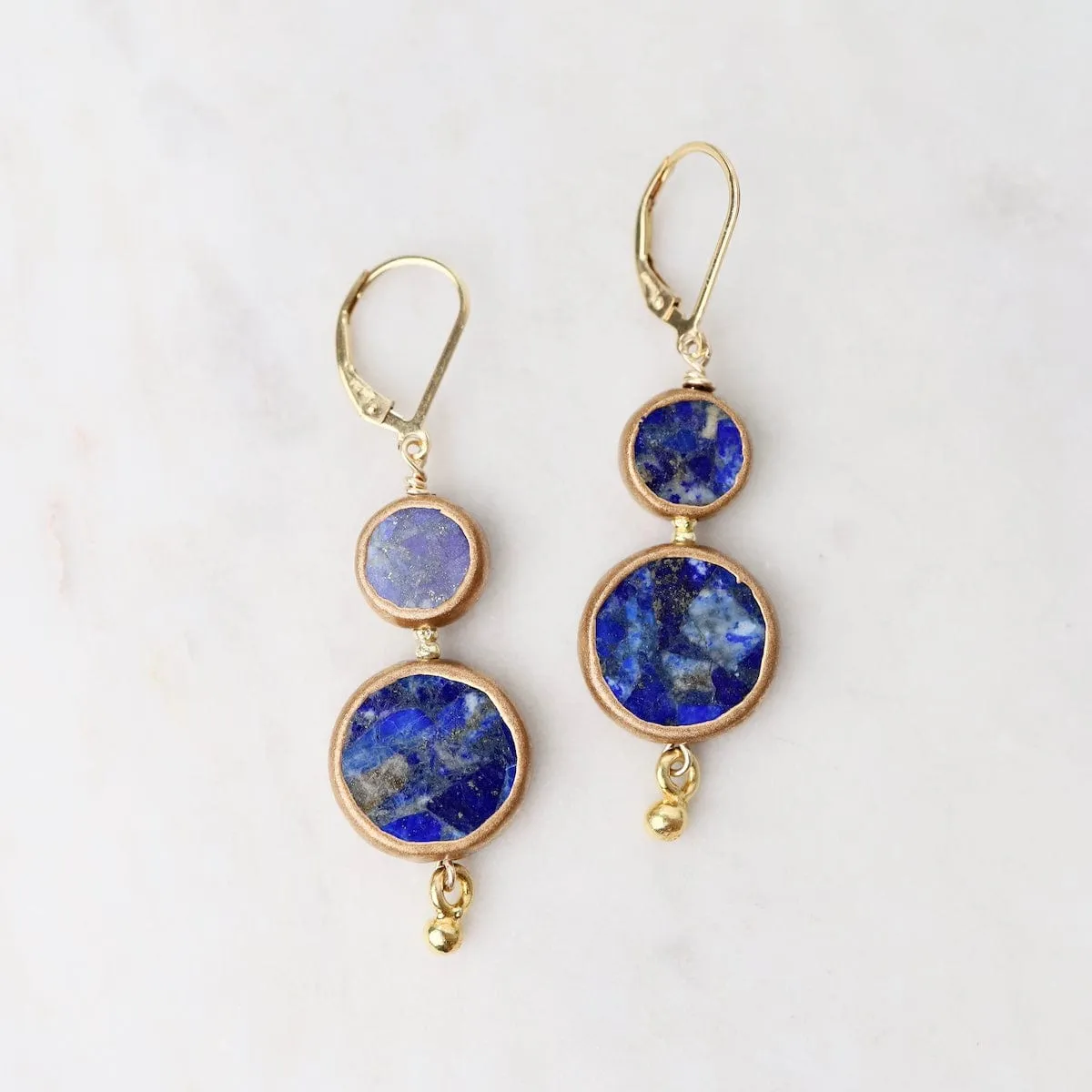 Double Lapis Golden Raindrop Earrings