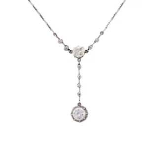 Edwardian 2.75 Carat Total Diamond Weight Platinum Lariat Necklace