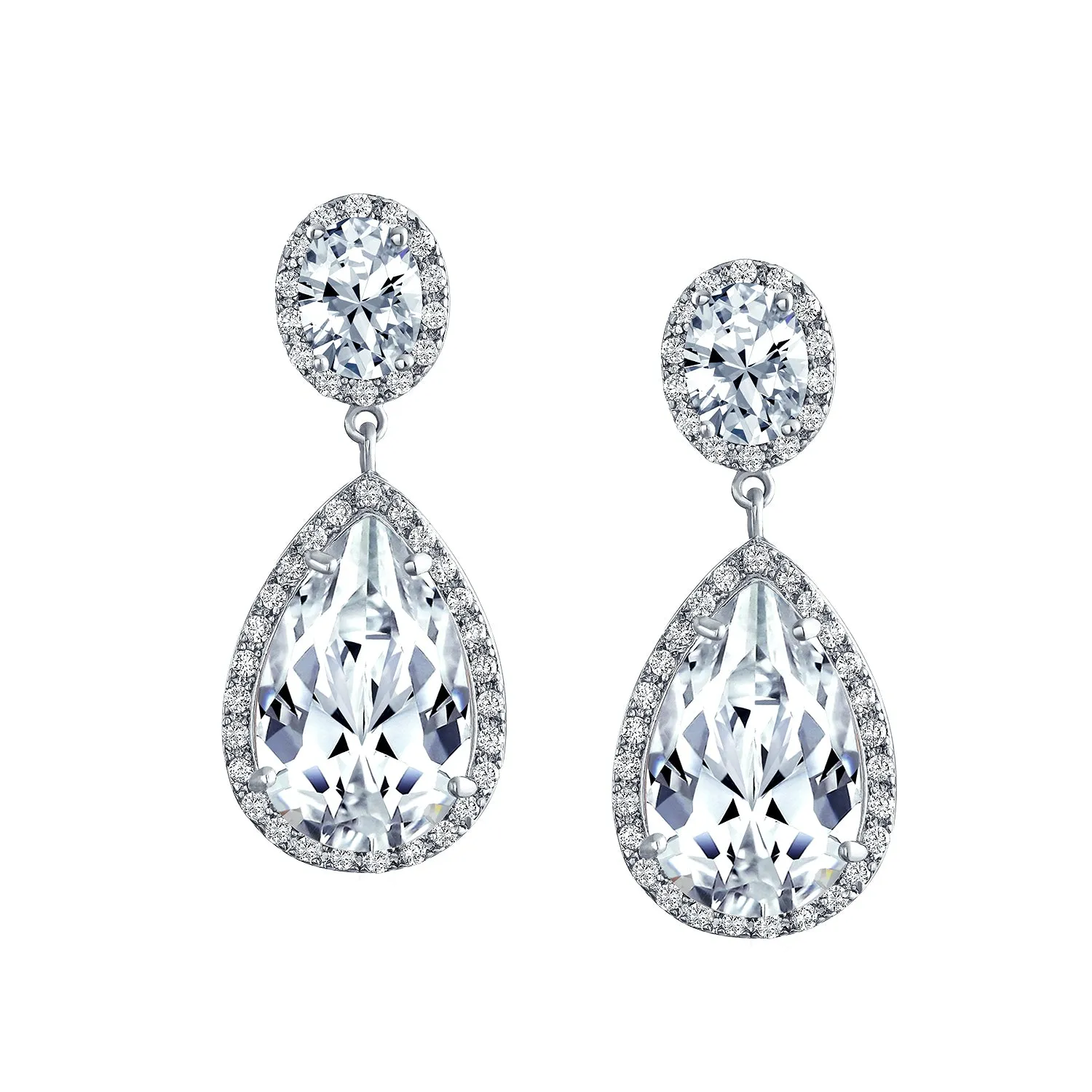 Elegant Bridal Dangle Chandelier Earrings with Cubic Zirconia Teardrop Pears