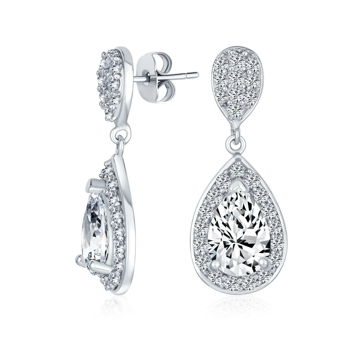 Elegant Bridal Dangle Chandelier Earrings with Cubic Zirconia Teardrop Pears