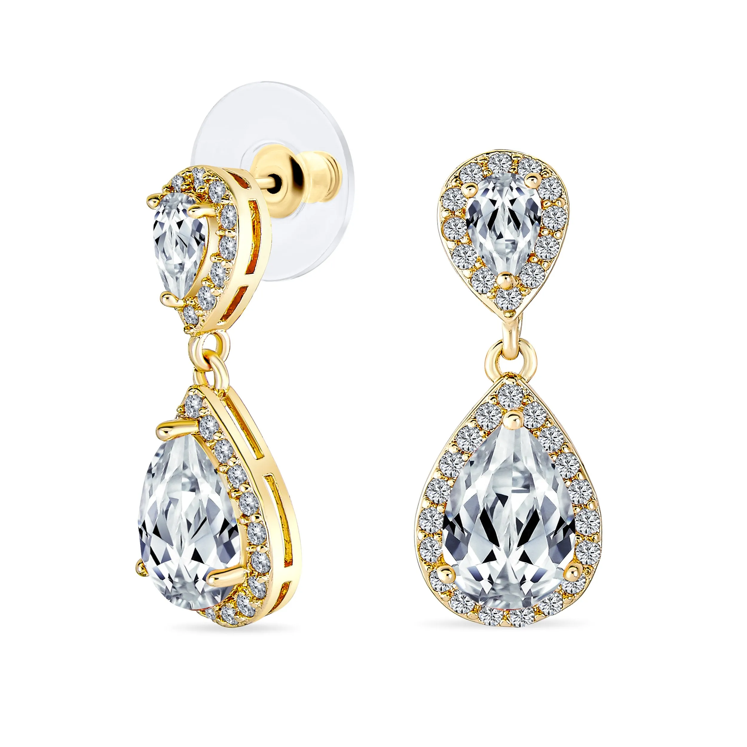 Elegant Bridal Dangle Chandelier Earrings with Cubic Zirconia Teardrop Pears