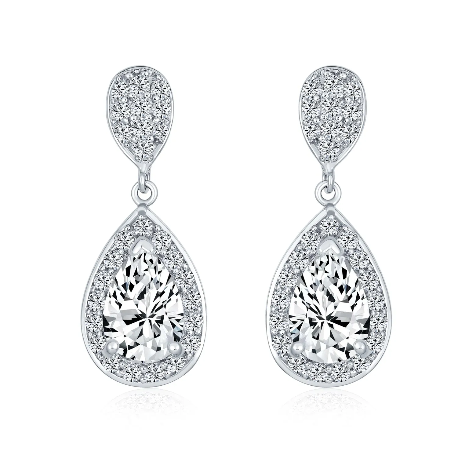 Elegant Bridal Dangle Chandelier Earrings with Cubic Zirconia Teardrop Pears