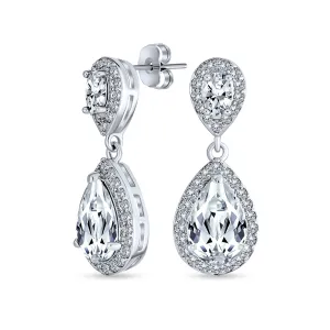 Elegant Bridal Dangle Chandelier Earrings with Cubic Zirconia Teardrop Pears