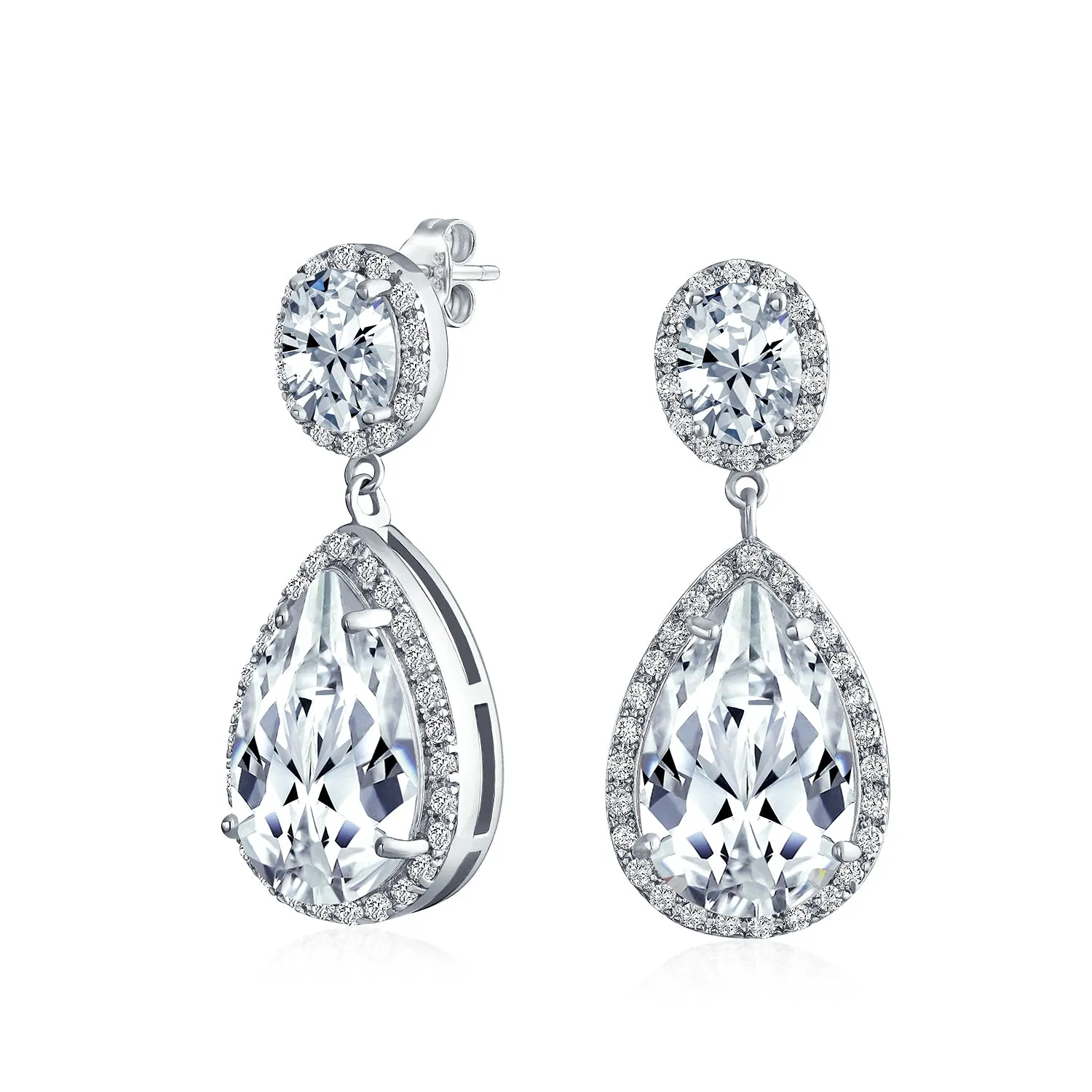 Elegant Bridal Dangle Chandelier Earrings with Cubic Zirconia Teardrop Pears