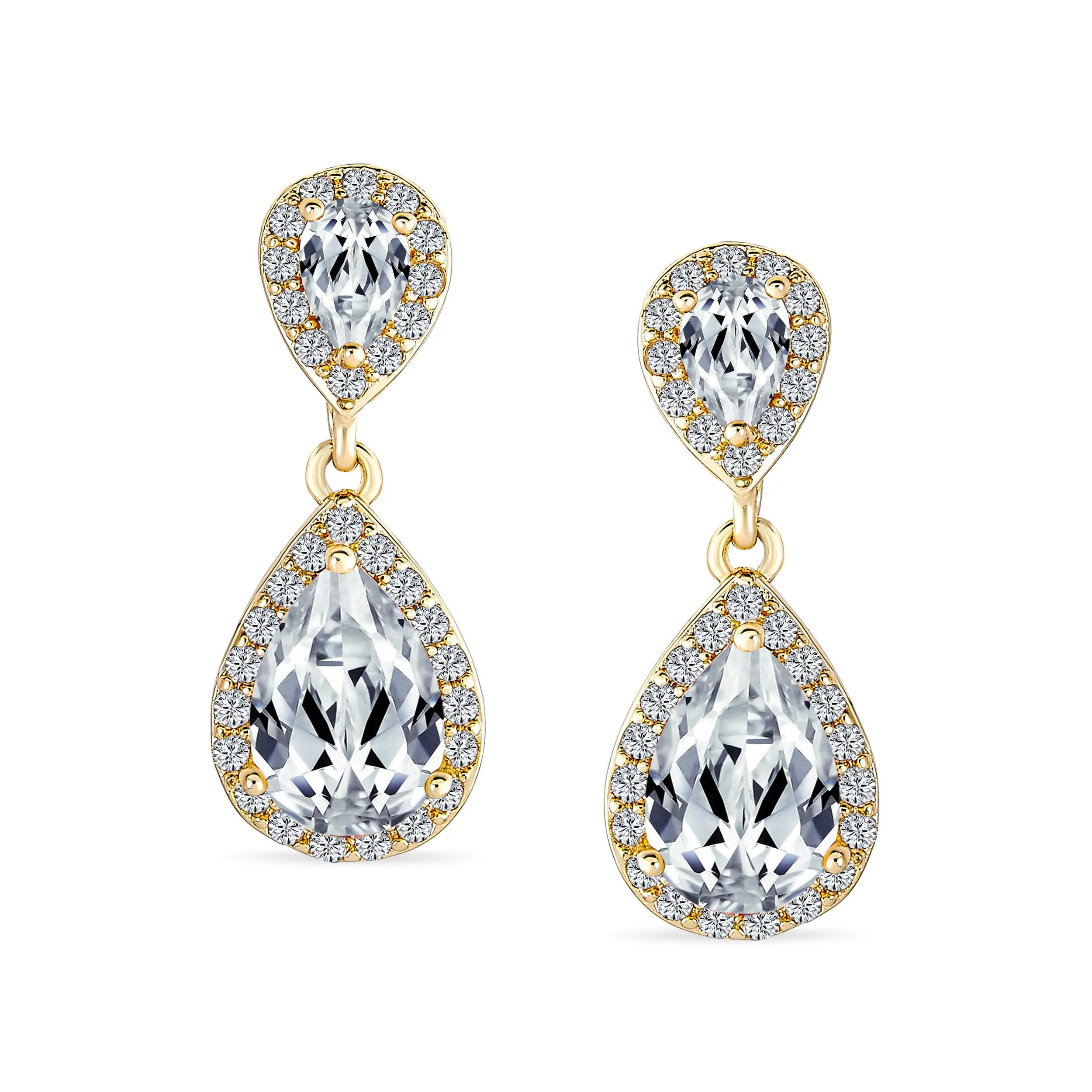 Elegant Bridal Dangle Chandelier Earrings with Cubic Zirconia Teardrop Pears