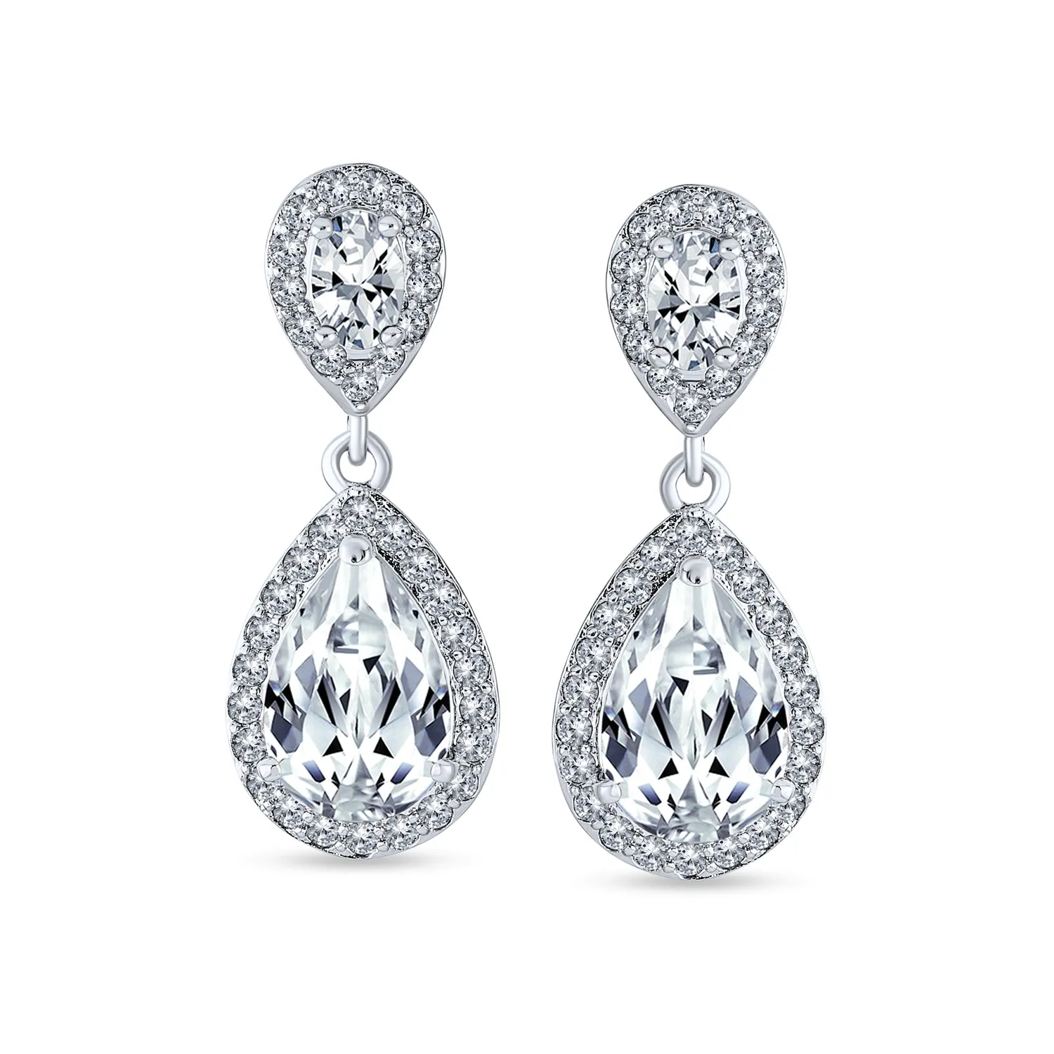 Elegant Bridal Dangle Chandelier Earrings with Cubic Zirconia Teardrop Pears