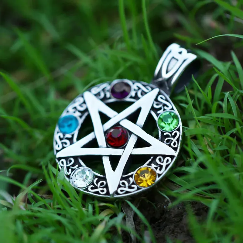 Elemental Crystal Wiccan Pagan Magic Star Pentacle Pentagram Pewter Pendant