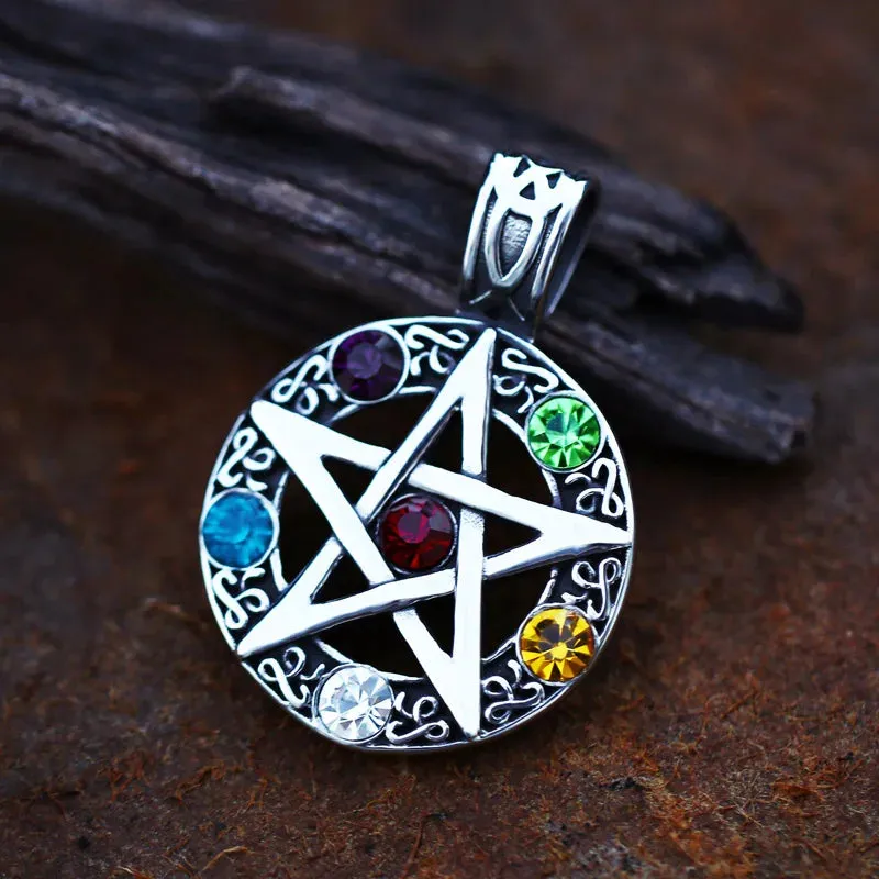 Elemental Crystal Wiccan Pagan Magic Star Pentacle Pentagram Pewter Pendant