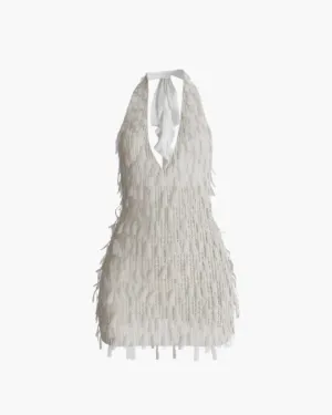 Elysara – Fringe detail – Halter-neck mini dress