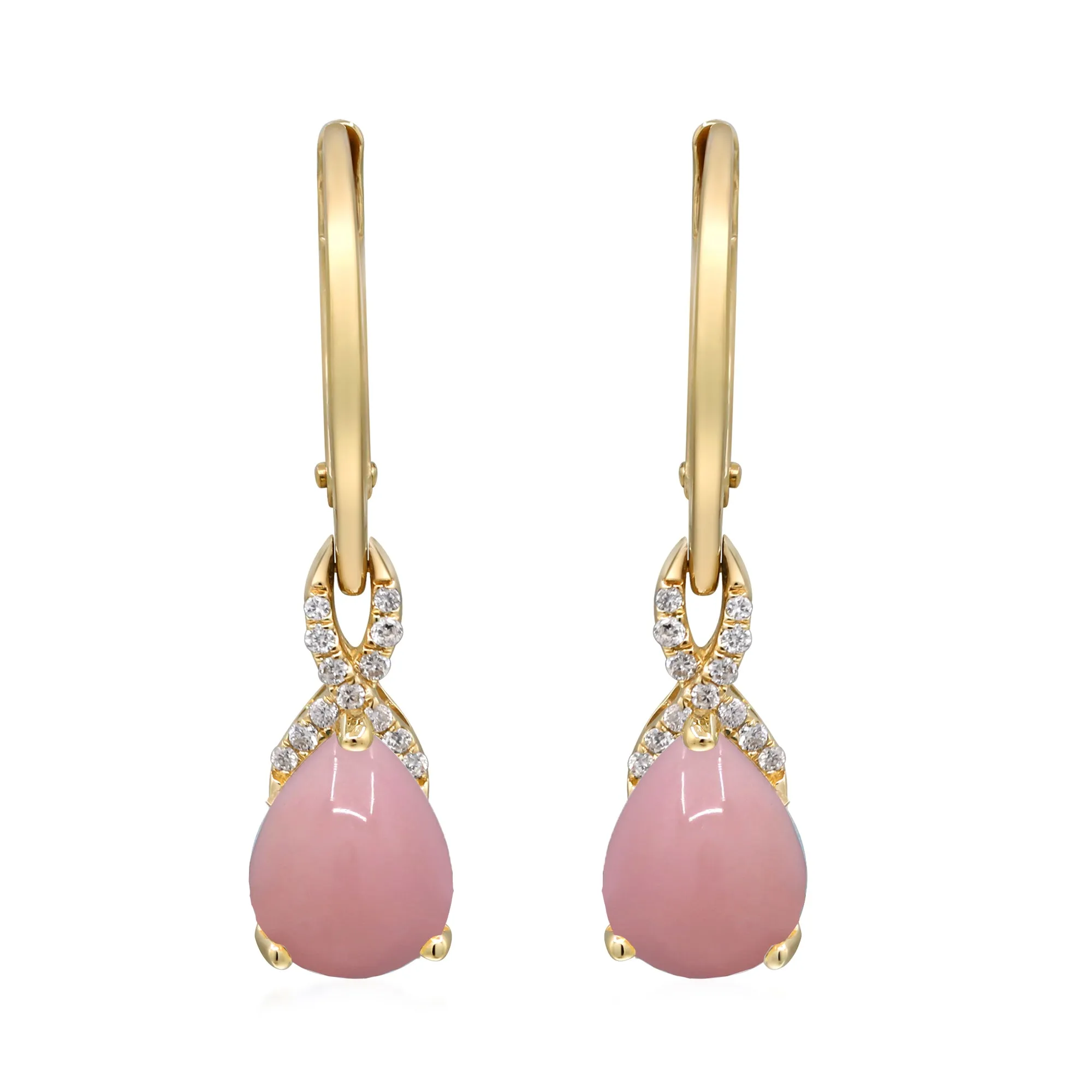 Emmie 10K Yellow Gold Pear-cut Peruvian Pink Opal Earrings