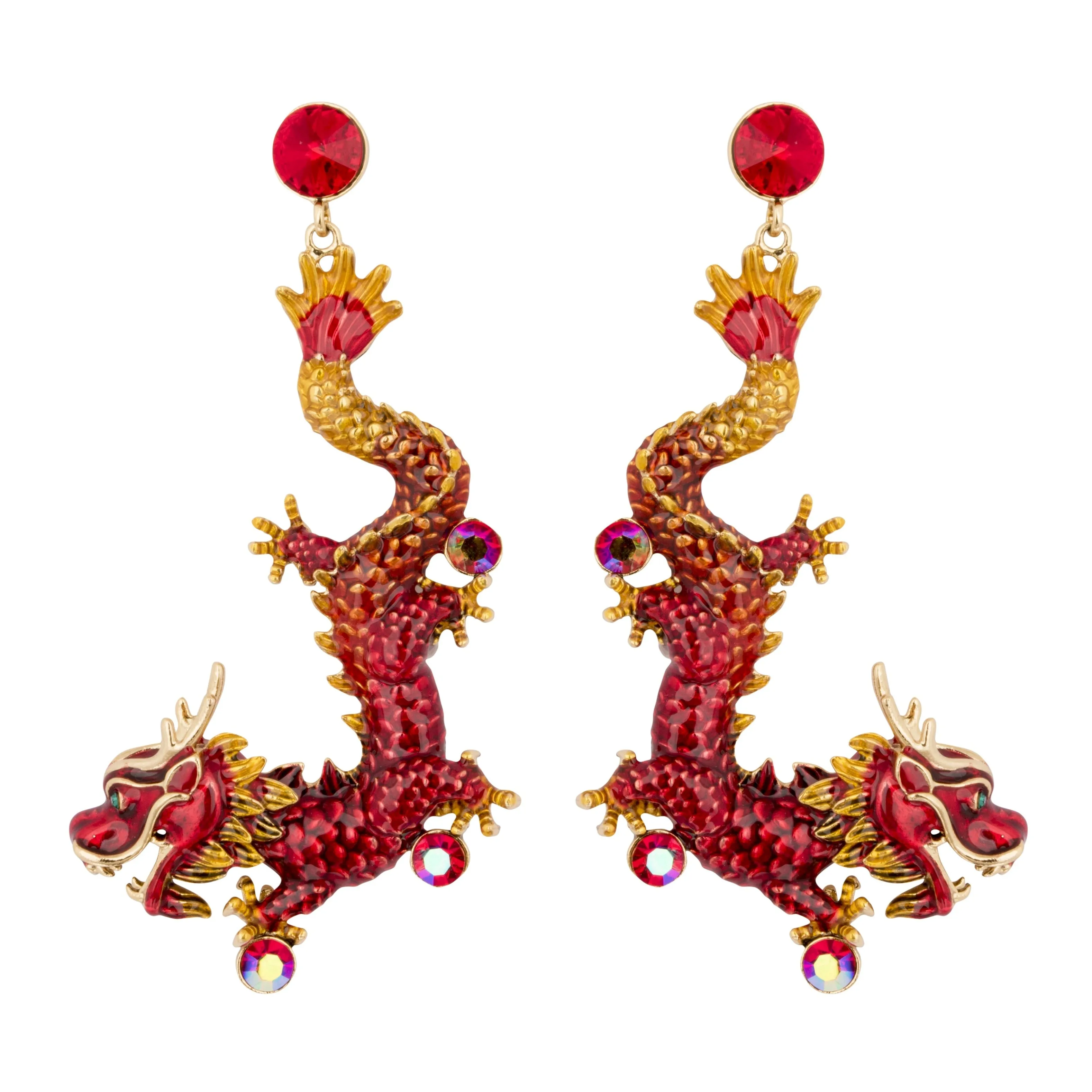 Enamel Chinese Dragon Earrings