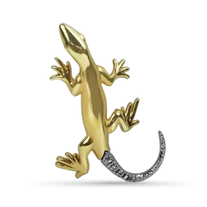 Estate 14K Yellow & White Gold Diamond Lizard Brooch