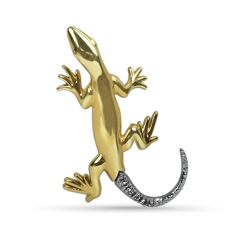 Estate 14K Yellow & White Gold Diamond Lizard Brooch