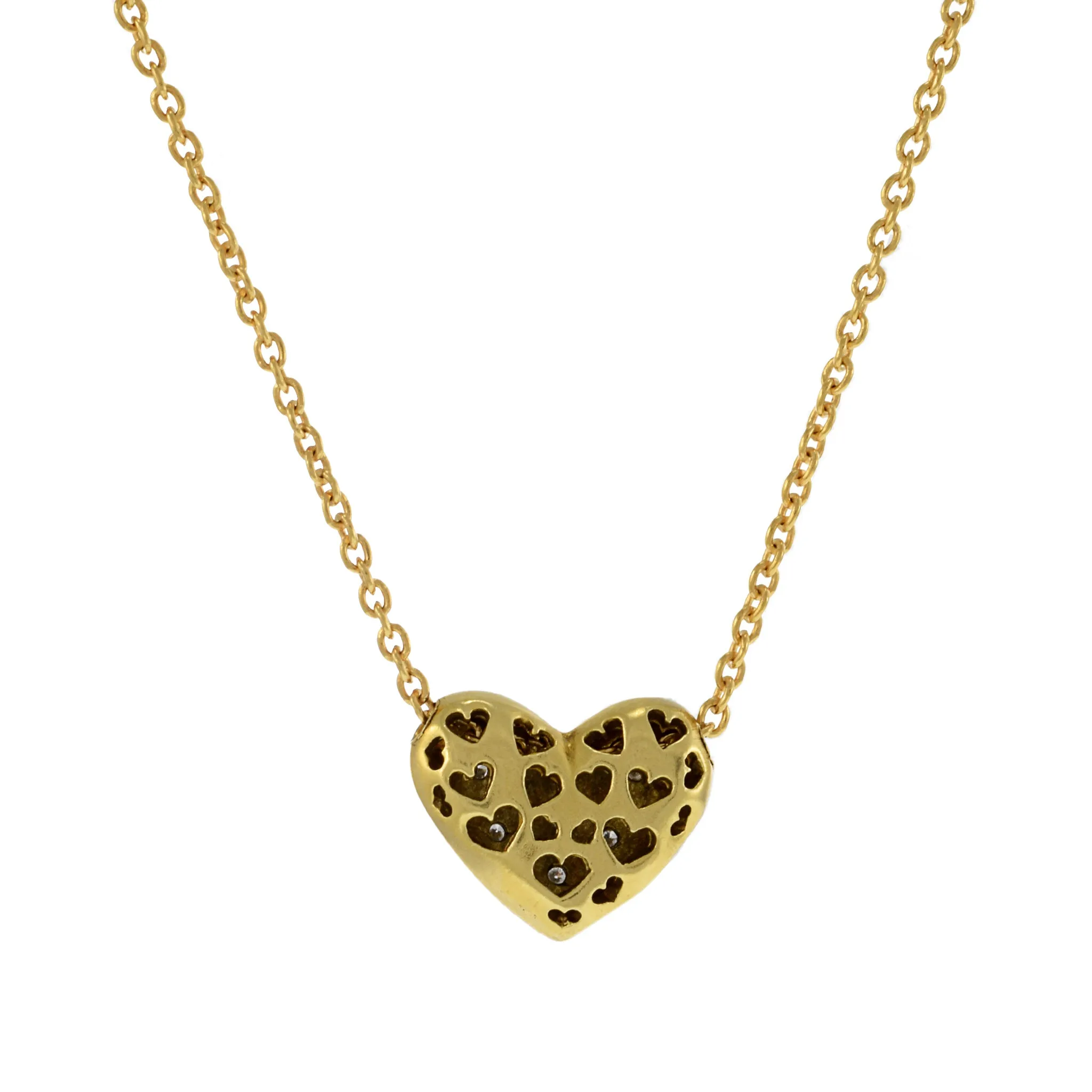 Estate 18KT Yellow Gold Puffed Heart Diamond Necklace