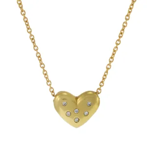 Estate 18KT Yellow Gold Puffed Heart Diamond Necklace