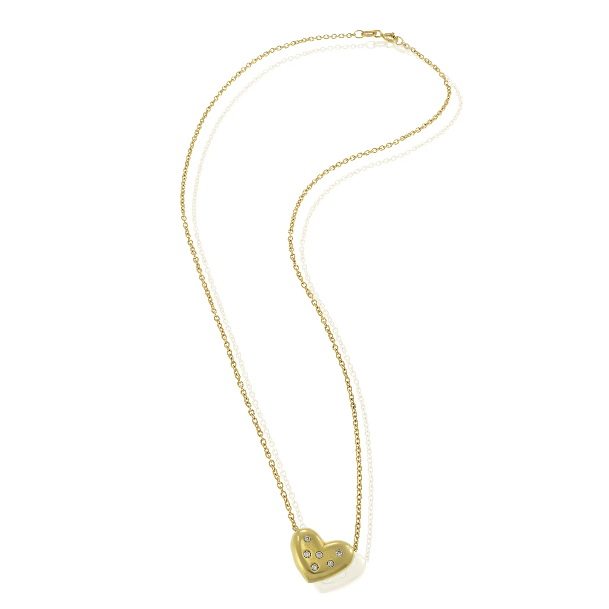 Estate 18KT Yellow Gold Puffed Heart Diamond Necklace