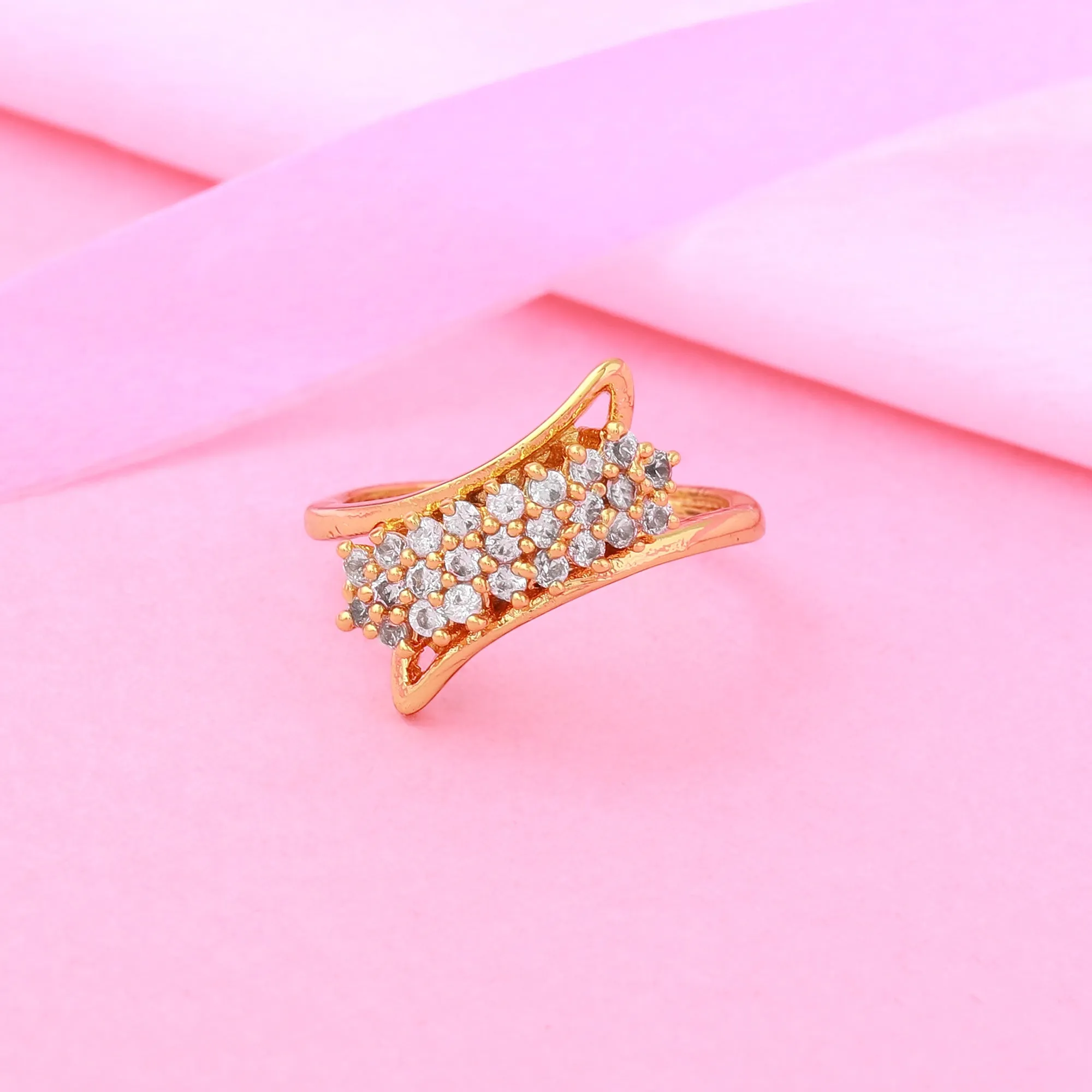 Estele Gold Plated CZ Classic Designer Ring for Women