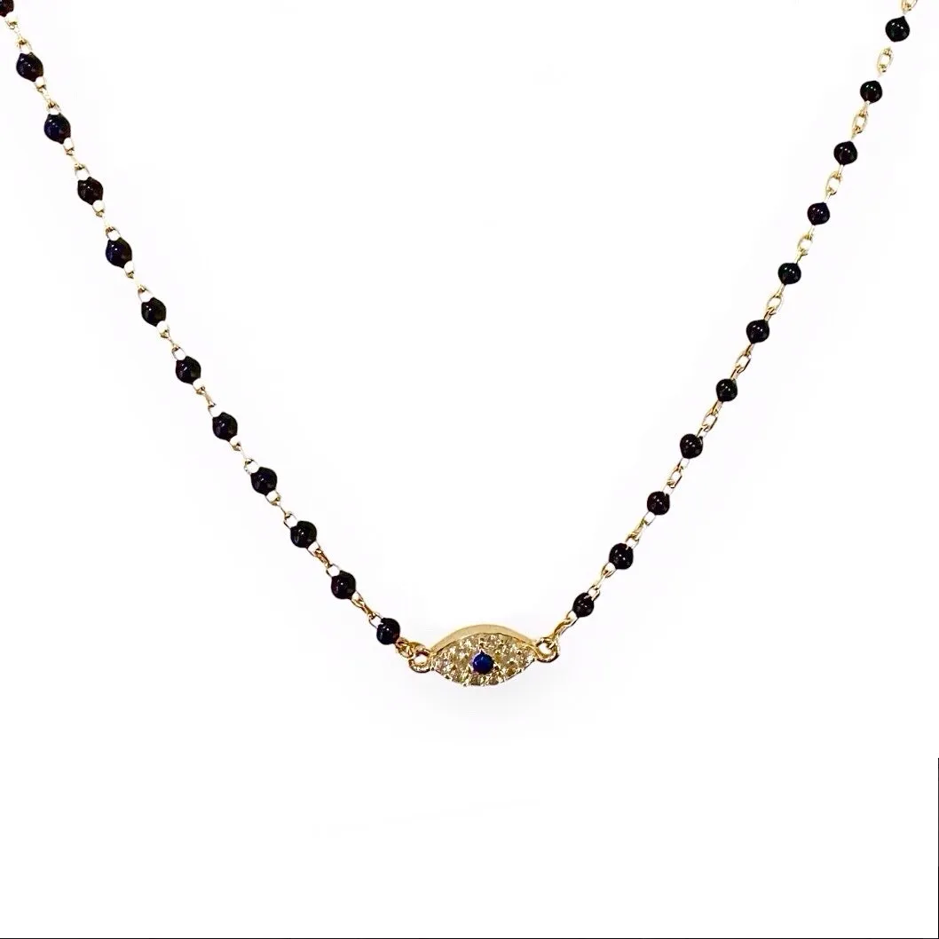 Evil Eye Color Beaded Chain Choker