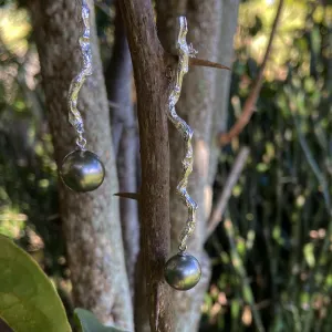 Exotic Palm Comb Earrings With Tahitian Pearls