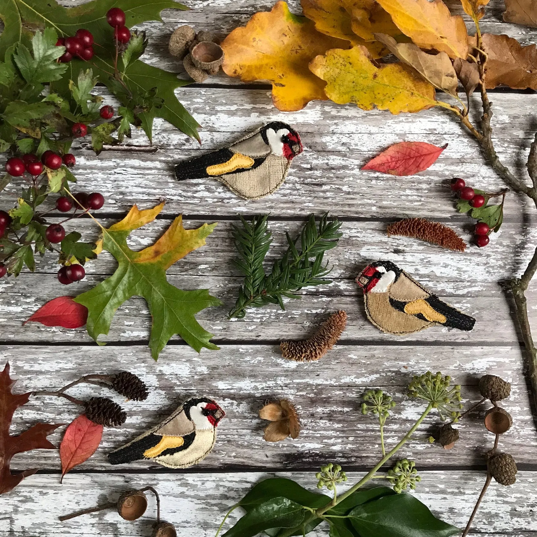 Fabric Goldfinch brooch