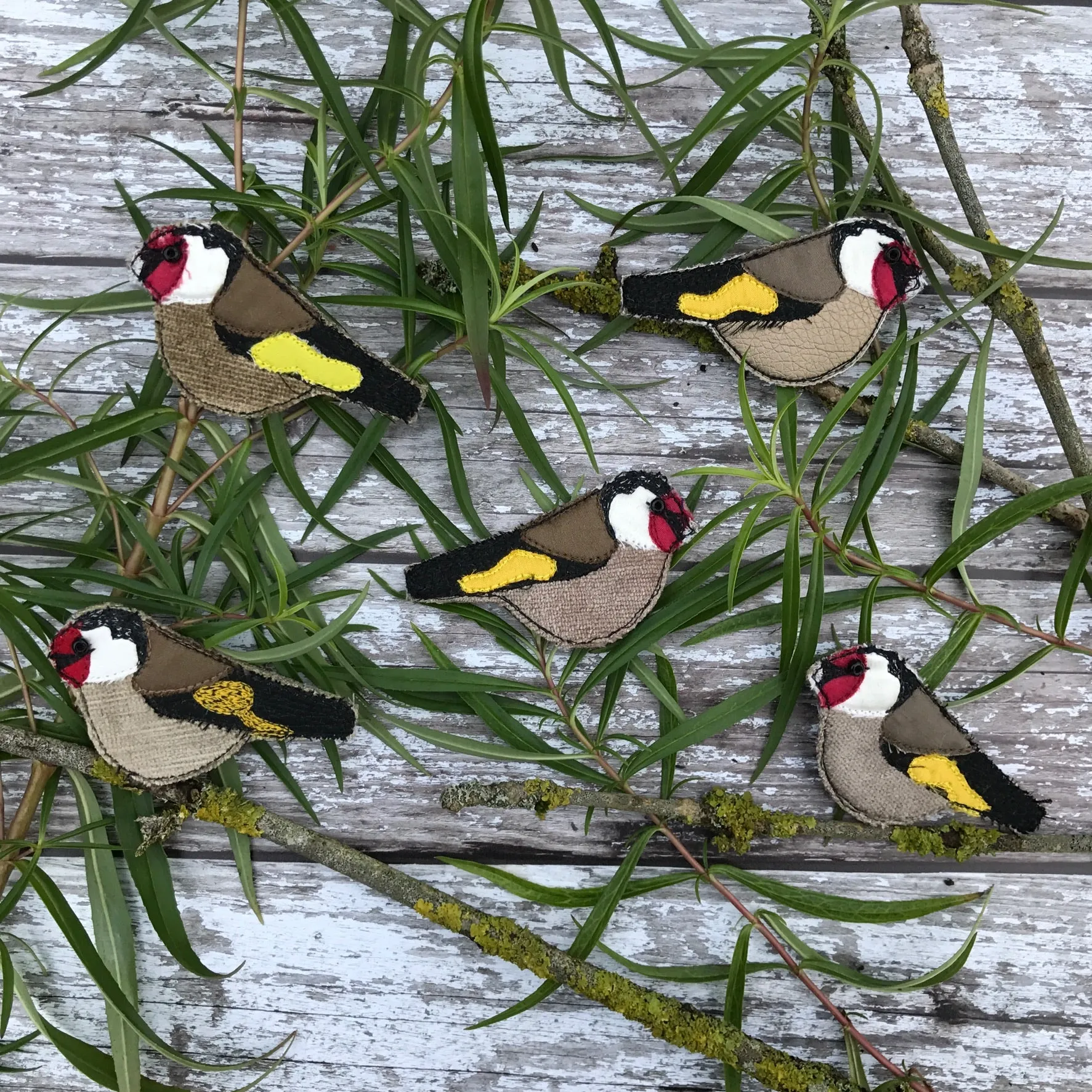 Fabric Goldfinch brooch