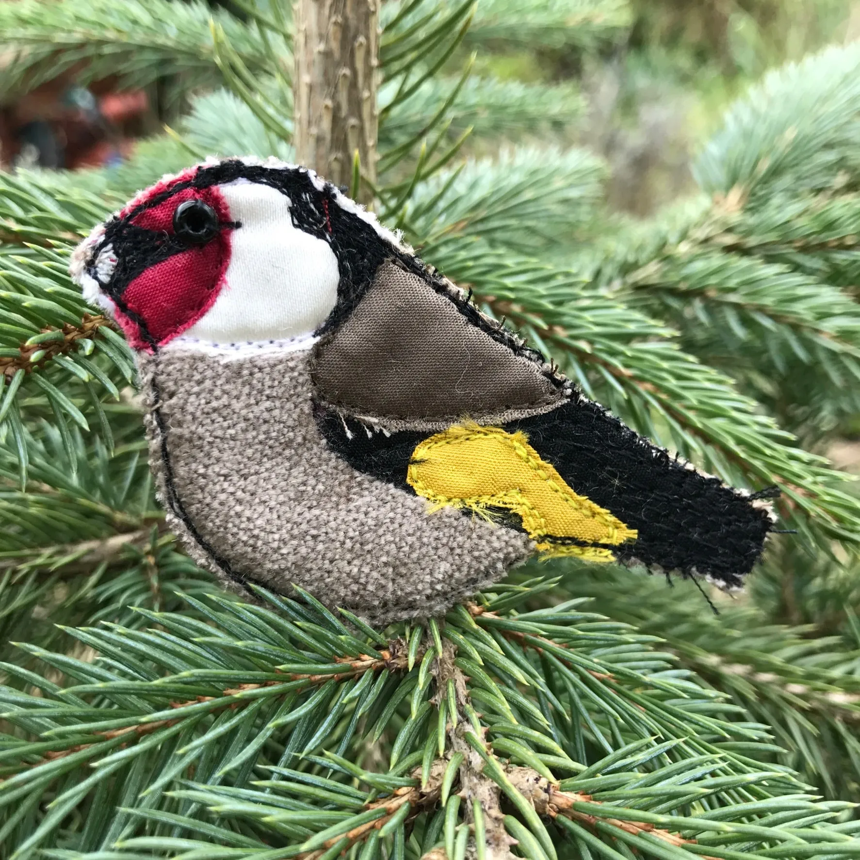 Fabric Goldfinch brooch