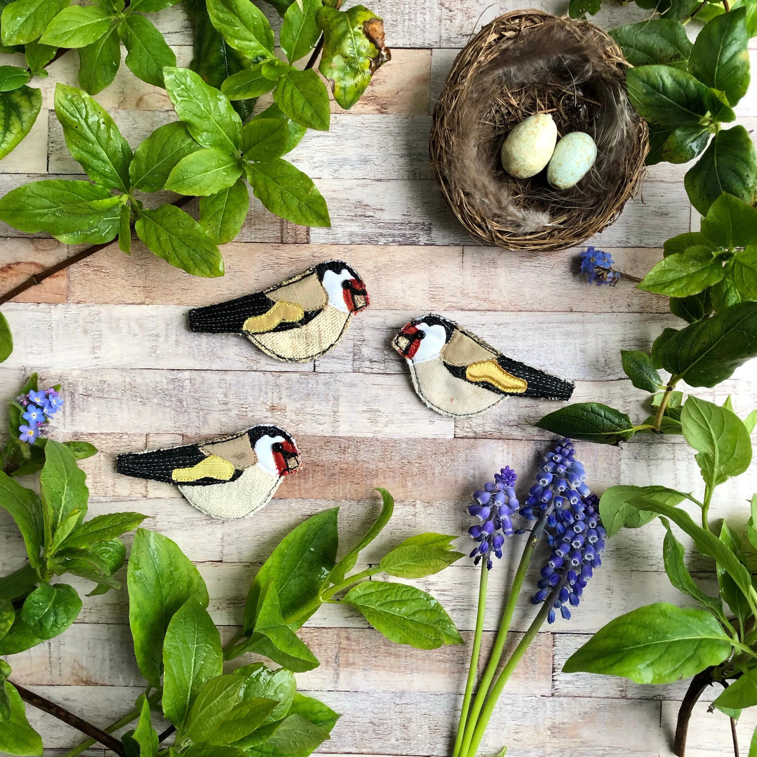 Fabric Goldfinch brooch