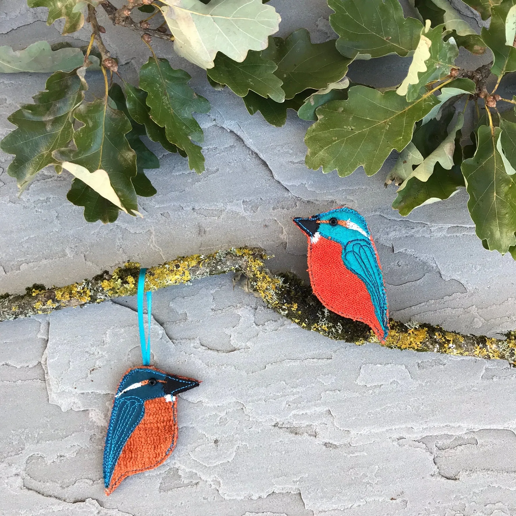 Fabric Kingfisher brooches