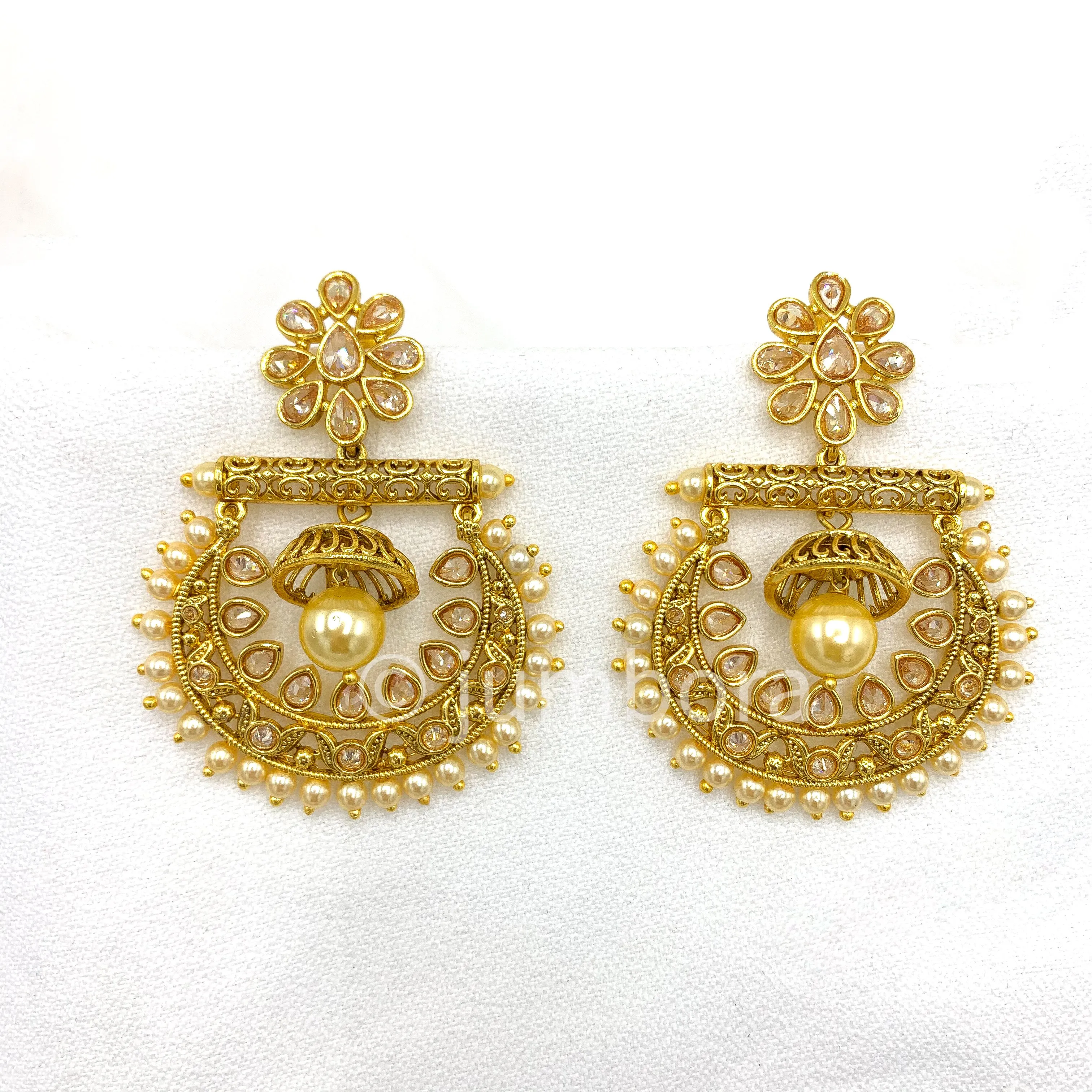 Fancy Attractive Bali style Antique Earring with Champagne color stones