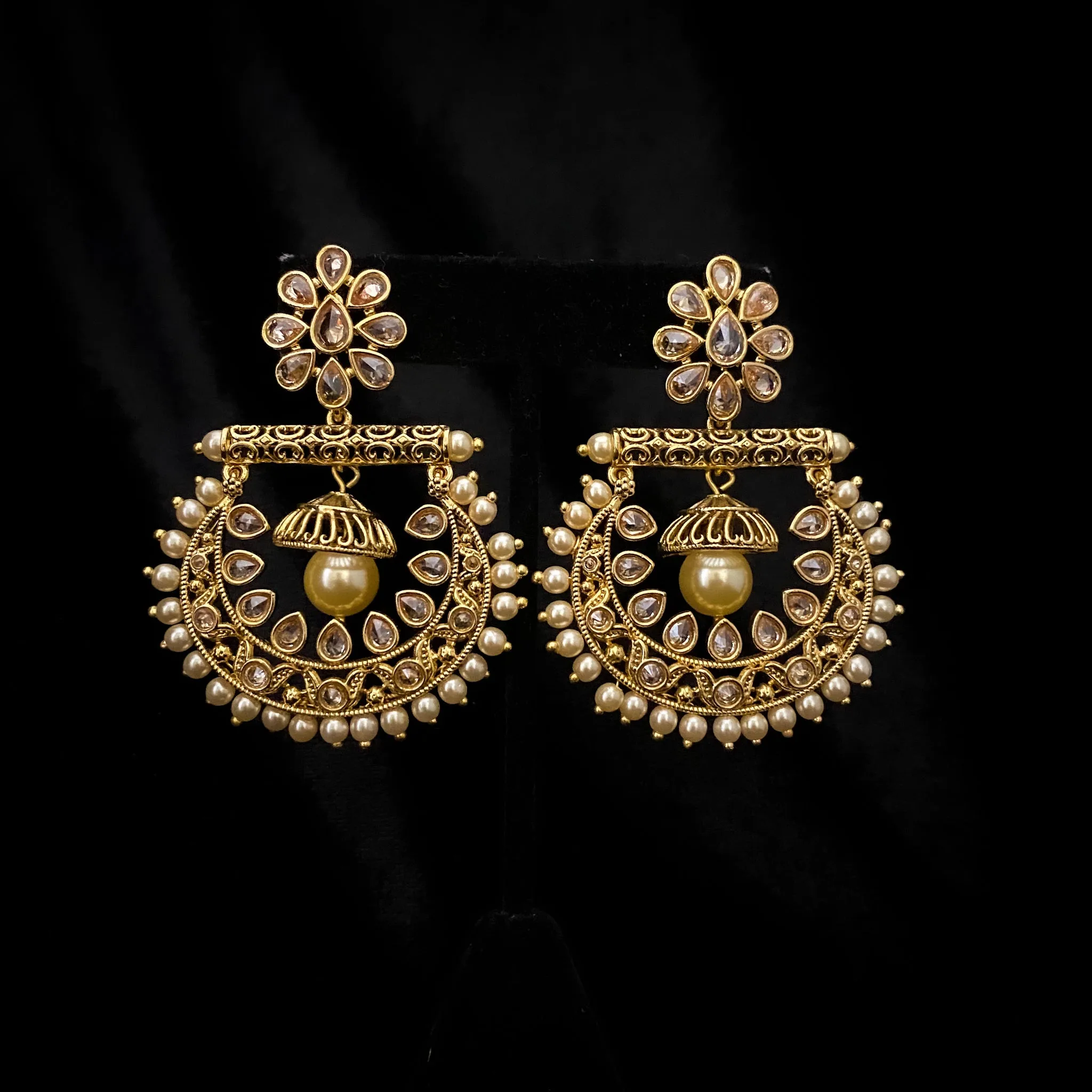 Fancy Attractive Bali style Antique Earring with Champagne color stones