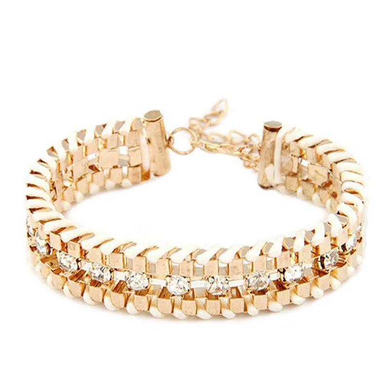 Fashion Retro Vintage Lady Alloy Metal Jewelry Braided Rope CZ Diamond Crystal Bracelets & Bangles Summer Style Jewelry