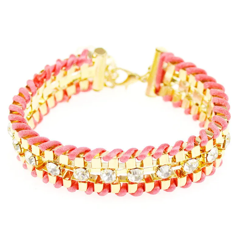 Fashion Retro Vintage Lady Alloy Metal Jewelry Braided Rope CZ Diamond Crystal Bracelets & Bangles Summer Style Jewelry