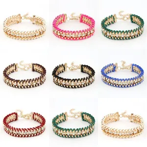 Fashion Retro Vintage Lady Alloy Metal Jewelry Braided Rope CZ Diamond Crystal Bracelets & Bangles Summer Style Jewelry