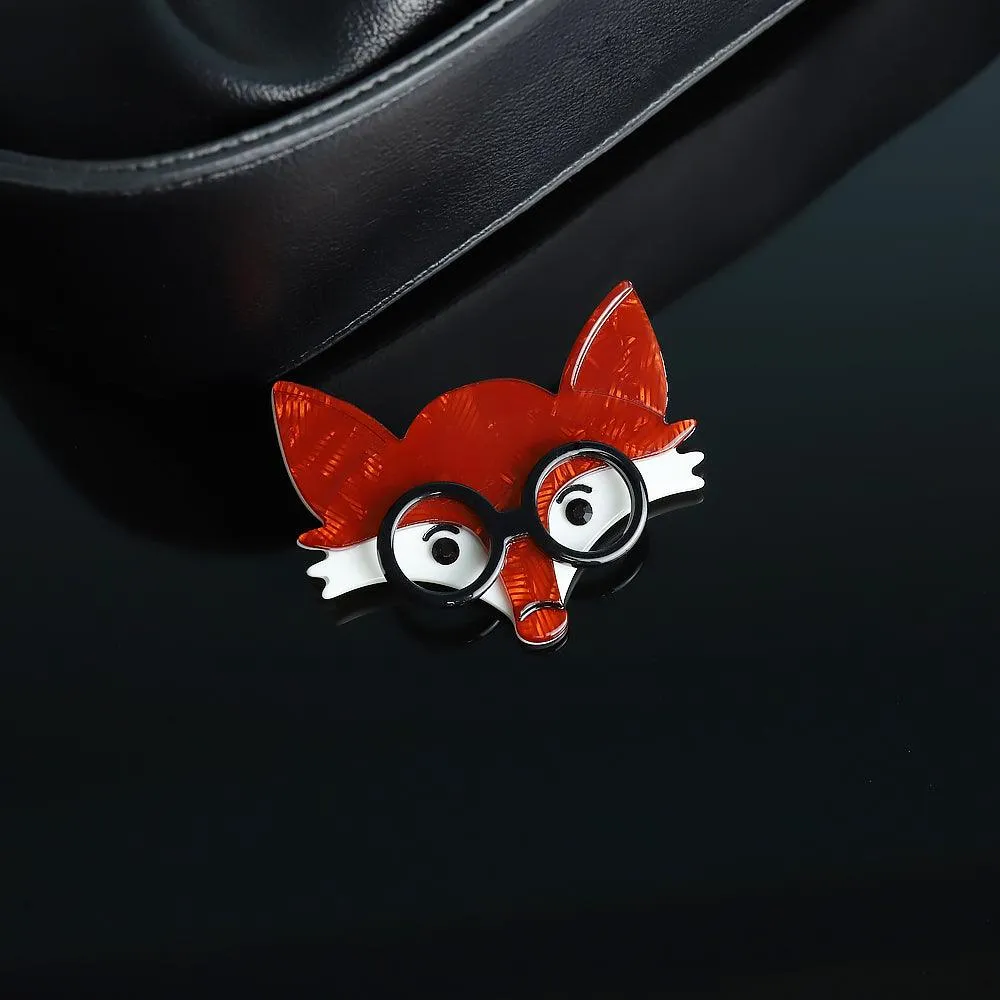 Fox Wearing Glasses Handmade Acrylic Brooch