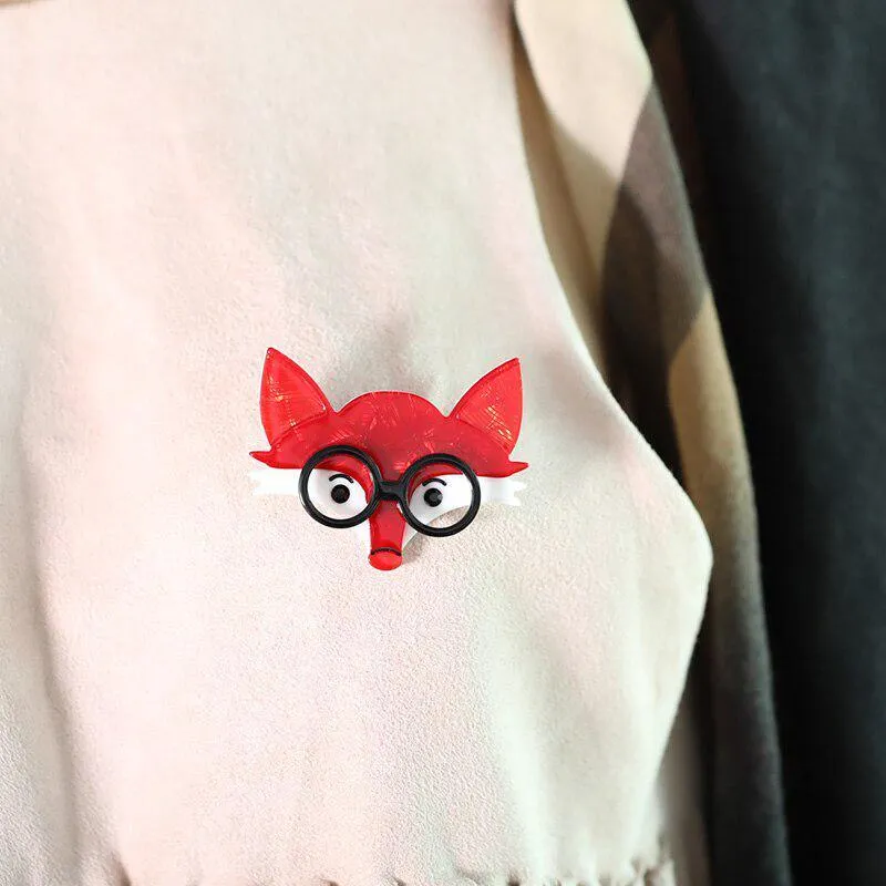 Fox Wearing Glasses Handmade Acrylic Brooch