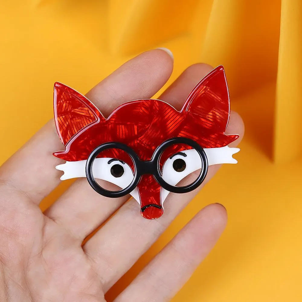 Fox Wearing Glasses Handmade Acrylic Brooch