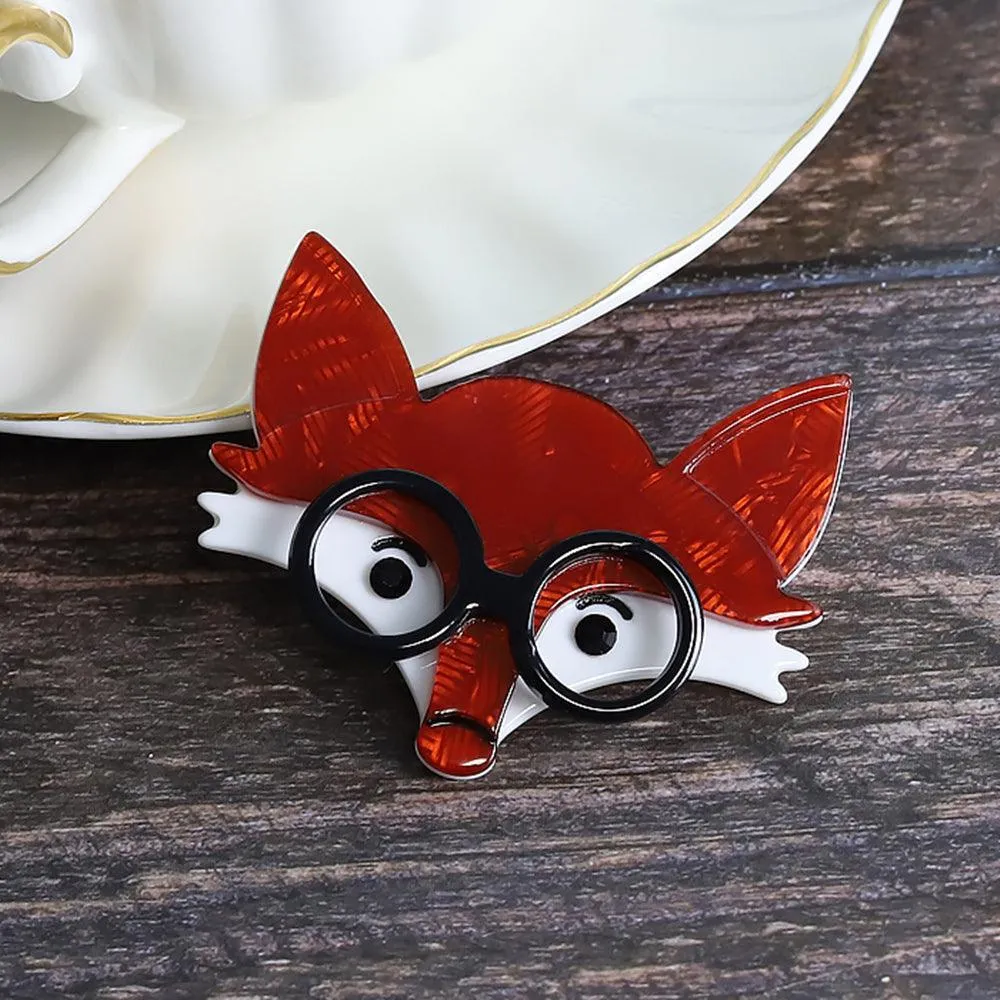 Fox Wearing Glasses Handmade Acrylic Brooch